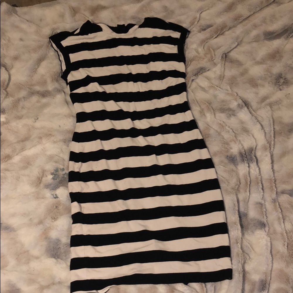 black and white striped dress